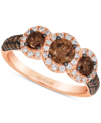 Le Vian - Chocolate Diamond & Vanilla Diamond Three Stone Halo Ring (1-1/2 ct. t.w.) in 14k Rose Gold