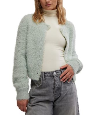 Free People - Women's Celeste Heart-Button Fuzzy Cardigan