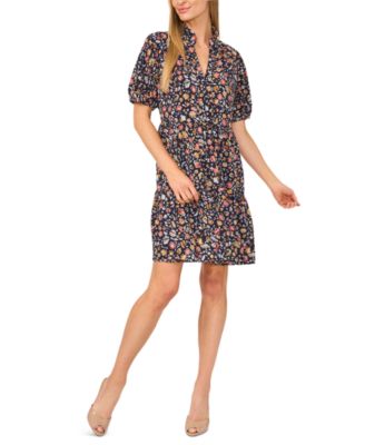 CeCe - Women's Floral Ruffled Short Puff-Sleeve Dress