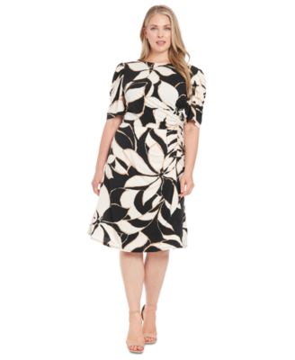 London Times - Plus Size Short-Sleeve Floral A-Line Dress