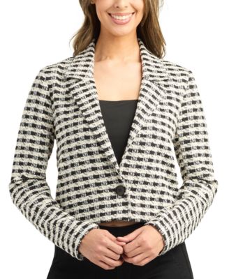 BCX - Juniors' Boucl&eacute; Single-Button Long-Sleeve Cropped Jacket