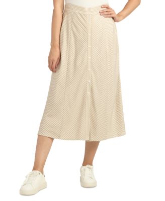 BCX - Juniors' Striped Pull-On Button-Detail Midi Skirt