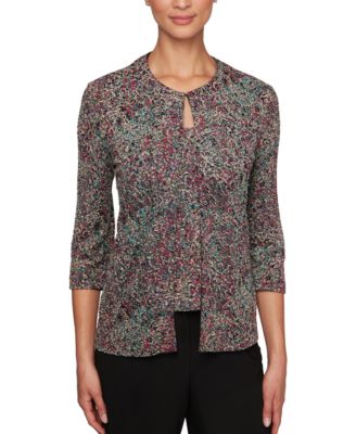 Alex Evenings - Petite 3/4-Sleeve Jacquard Jacket & Tank Top Set