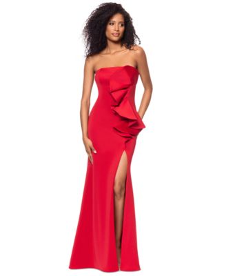 Betsy & Adam - Women's Strapless Ruffled Evening Gown