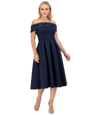 Eliza J - Women's Sequin-Trim Off-The-Shoulder Midi Dress