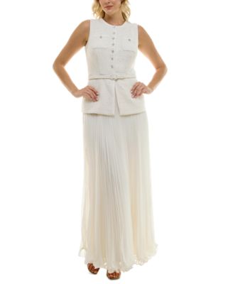 Taylor - Women's Embellshed Mixed-Media Pleated Gown