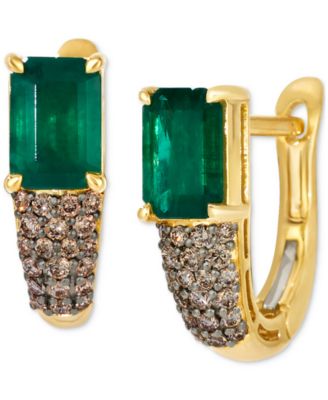 Le Vian - Emerald (1-2/5 ct. t.w.) & Chocolate Diamond (1/4 ct. t.w.) Hoop Earrings in 14k Honey Gold