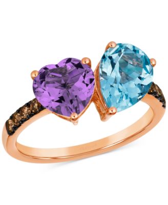 Le Vian - Blue Topaz (2 ct. t.w.), Amethyst (1-1/4 ct. t.w.) & Chocolate Diamond (1/5 ct. t.w.) Ring in 14k Rose Gold