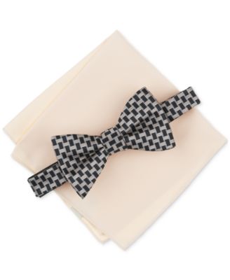 Alfani - Men's Checker Bow Tie & Solid Pocket Square Set