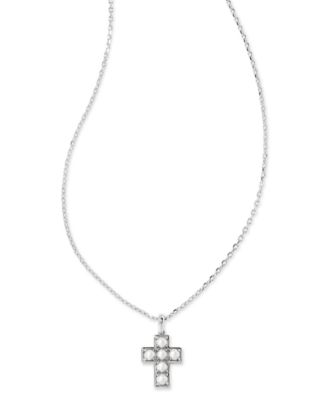 Kendra Scott - Silver-Tone Cultured Freshwater Pearl (3mm) Cross Adjustable 19" Pendant Necklace