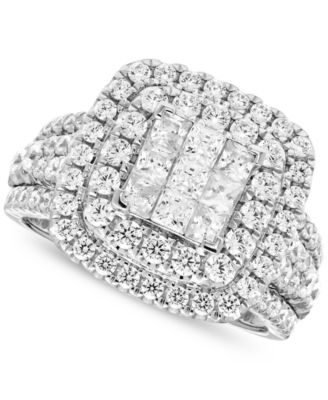 Macy's - Diamond Princess & Round Quad Cluster Halo Multirow Engagement Ring (2 ct. t.w.) in 14k White Gold