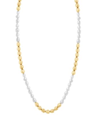 Blackjack - Men's Baroque Freshwater Pearl (6mm) Adjustable Necklace in Stainless Steel, 20"+ 4" extender
