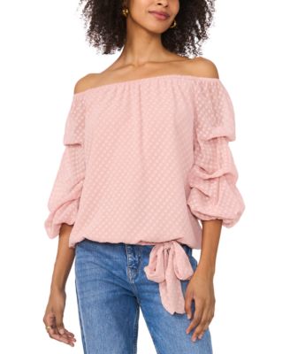 Vince Camuto - Women's Textured Off-the-Shoulder Bubble-Sleeve Top