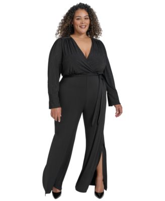 DKNY - Plus Size Surplice-Neck Tie-Waist Jumpsuit