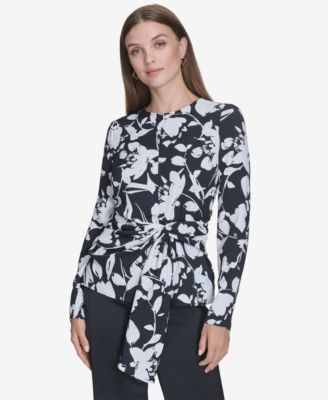 Halston - Women's Printed Twist-Front Long-Sleeve Blouse