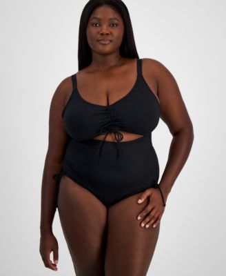 Salt + Cove - Trendy Plus Size Ribbed Cutout One-Piece Swimsuit