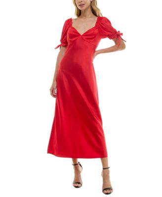 Crystal Doll - Juniors' V-Neck Puff-Sleeve Midi Dress