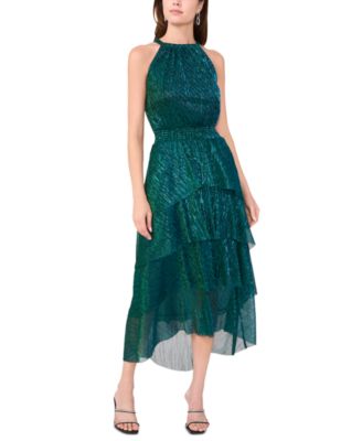 1.STATE - Women's Crinkle Metallic Layered Maxi Dress
