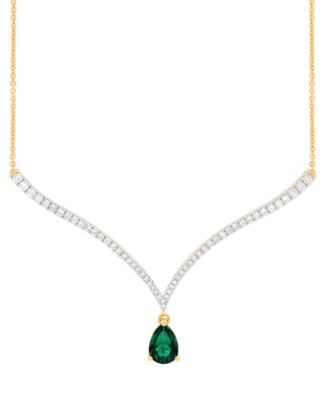 Grown With Love - Emerald (1-1/2 ct. t.w.) & Lab Grown Diamond (1 ct. t.w.) Fancy 18" Pendant Necklace in 14k Gold (Also in Lab Grown Ruby & Lab Grown Sapphire)