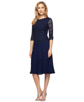 Alex Evenings - Sequined Lace Contrast Dress