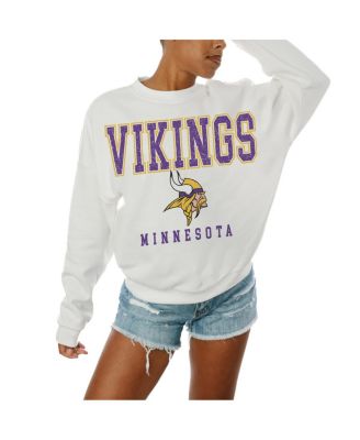 Gameday Couture - Women's  White Minnesota Vikings Sunday Drives Oversized Crewneck Pullover Sweatshirt