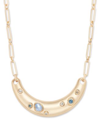 I.N.C. International Concepts - Gold-Tone Crystal & Imitation Pearl Curved Bar Statement Necklace, 16-1/2" + 3" extender