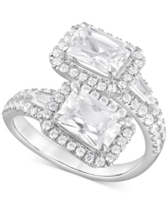 Badgley Mischka - Lab Grown Diamond Emerald-Cut & Round Bypass Halo Ring (3-3/4 ct. t.w.) in 14k White Gold