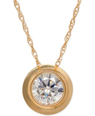 Macy's - Bezel-Set Cubic Zirconia Pendant Necklace in 14k Yellow Gold