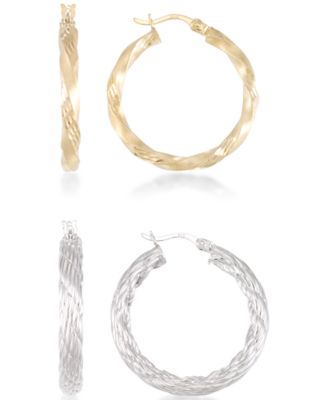 Macy's - 2-Pc. Set Rope and Satin Finish Round Hoop Earrings in 14k Gold Vermeil and Sterling Silver