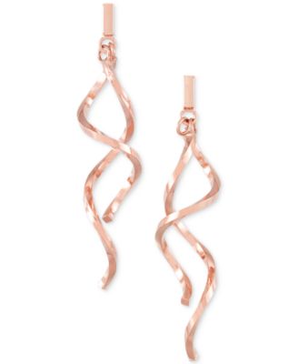 Italian Gold - Twisty Bar Drop Earrings in 14k Rose Gold