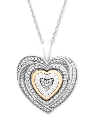 Macy's - Diamond Accent Two-Tone Heart Pendant Necklace in Sterling Silver and 10k Gold