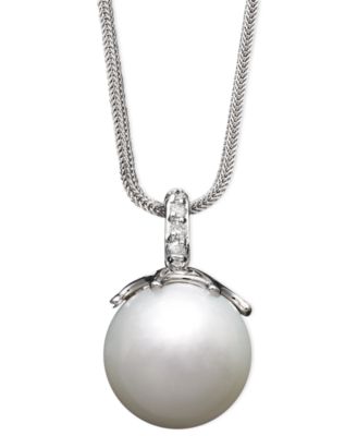 Macy's - 14k White Gold Necklace, Cultured South Sea Pearl (14mm) and Diamond Accent Pendant