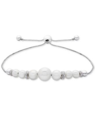 Macy's - Cultured Freshwater Pearl (4-1/2mm to 8-1/2mm) & Diamond Accent Bolo Bracelet in Sterling Silver