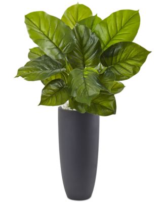 Nearly Natural - Large Leaf Philodendron Artificial Plant in Gray Cylindrical Planter
