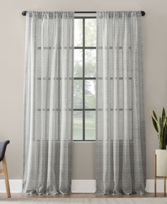 Clean Window - Textured Slub Stripe Anti-Dust Curtain Panel, 52" W x 95" L, White