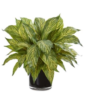 Nearly Natural - Musa Leaf Artificial Plant in Glossy Black Vase