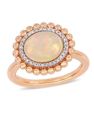 Macy's - Opal (2-3/4 ct.t.w.) and Diamond (1/10 ct.t.w.) Halo Ring in 14k Rose Gold