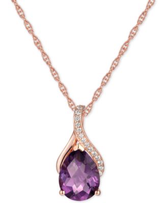 Macy's - Rhodolite Garnet (2-1/10 ct. t.w.) & Diamond (1/20 ct. t.w.) 18" Pendant Necklace in 14k Rose Gold (Also available in Blue Topaz, Amethyst & Citrine)