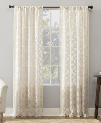No. 918 - Suite 918 Yvette Trellis Jacquard Sheer Rod Pocket Curtain Panel, 52" W x 63" L, White