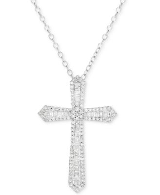 Macy's - Diamond Cross 18" Pendant Necklace (1/2 ct. t.w.) in Sterling Silver