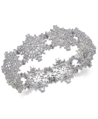 Holiday Lane - Silver-Tone Crystal Snowflake Stretch Bracelet