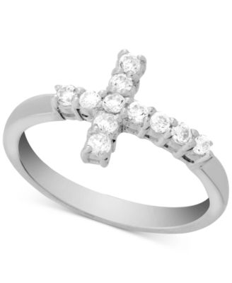 Essentials - Crystal Cross Ring in Fine Silver-Plate