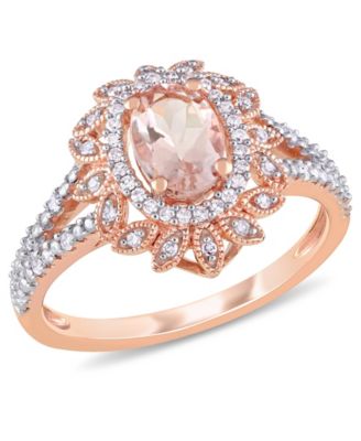 Macy's - Morganite (3/4 ct. t.w.) and Diamond (1/5 ct. t.w.) Floral Halo Ring in 10k Rose Gold