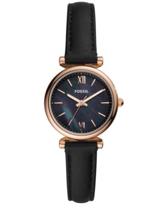 Fossil - Women's Carlie Mini Black Leather Strap Watch 28mm