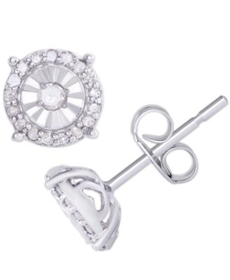 Macy's - Diamond (1/4 ct. t.w.) Round Miracle Plate Stud Earrings in Sterling Silver