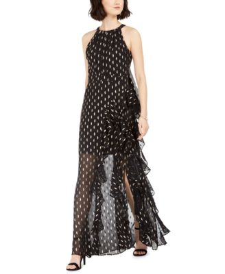 Betsy & Adam - Petite Chiffon Foil Ruffle Gown