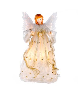 Kurt Adler - 14-Inch Ivory and Gold Fiber Optic Animated Angel Treetop