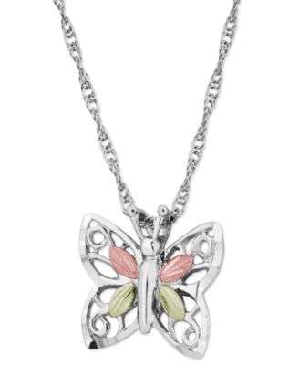 Black Hills Gold - Butterfly Pendant in Sterling Silver with 12k Rose and Green Gold