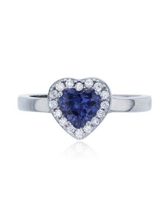 Macy's - Red, Green or Purple Heart Cubic Zirconia Halo Ring in Rhodium Plated Sterling Silver