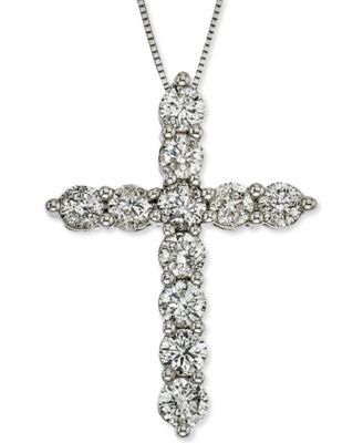 Macy's - Diamond Cross 18" Pendant Necklace (2 ct. t.w.) in 14k White Gold